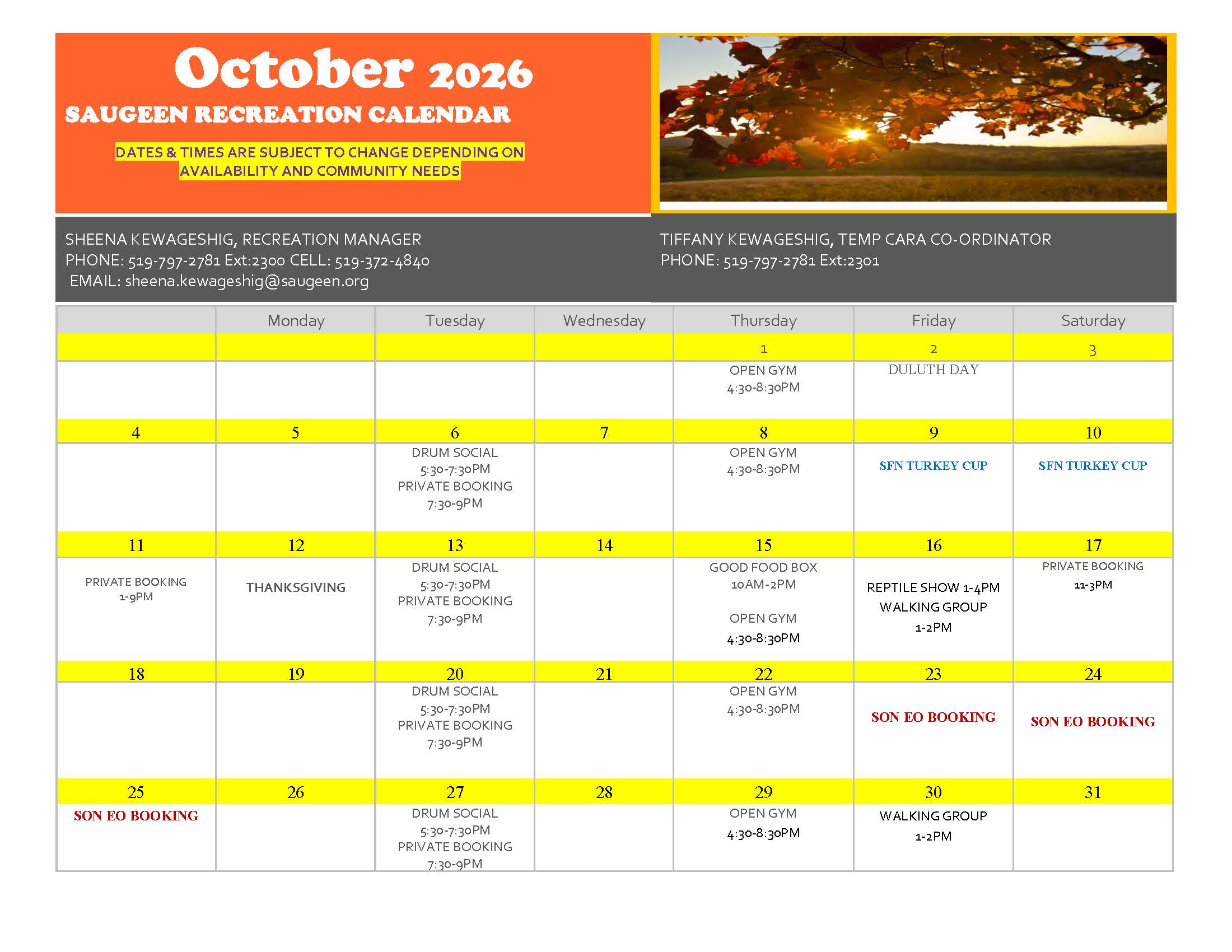 NEW REC CALENDAR OCT 2026